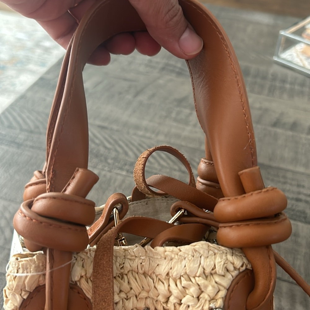 Anthropologie Maeve Rhinestone Raffia Mini Bag Day to Night Woven Beach Resort - Picture 9 of 10